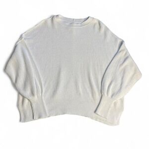 Aerie Oversized White Knit Sweater with Roll-Up Sleeves‎